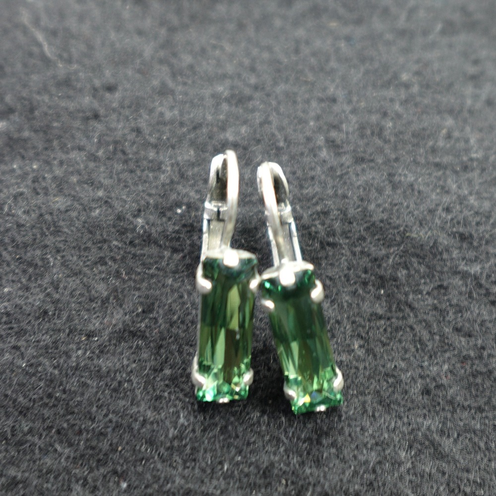 Sabika Baguette Crystal Earrings Women OS Green Silver Leverback Dangle
